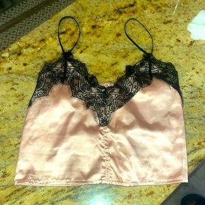 Pink black silk cami top